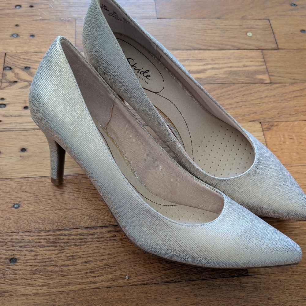Life Stride Shimmery Light Gold Pumps